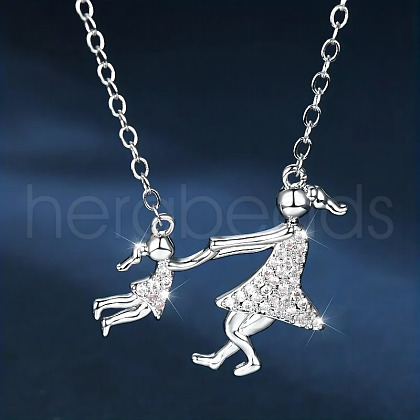 Alloy Full Crystal Rhinestone Mother and Daughter Pendant Necklaces FS-WG340FE-01-1