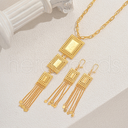 Vintage Middle Eastern Iron Rectangle with Rose Pendant Necklaces & Earrings Sets for Weddings and Events ZD5979-1
