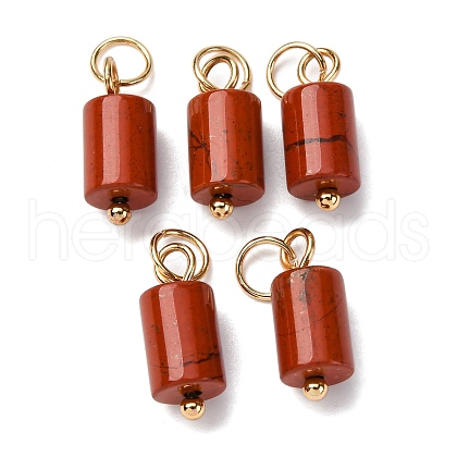 Natural Red Jasper Column Charms with 304 Stainless Steel Jump Rings G-Q032-01C-1