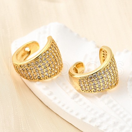Brass Micro Pave Clear Cubic Zirconia Cuff Earrings EJEW-K309-04G-1