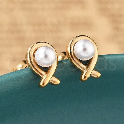 304 Stainless Steel Imitation Pearl Stud Earrings STAS-E502-03G-1