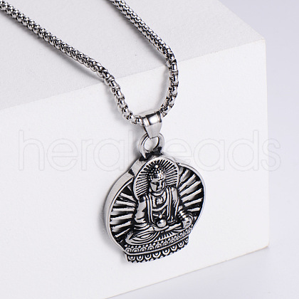 Retro Rock Punk Buddha Stainless Steel Pendant Necklaces OD3263-1-1