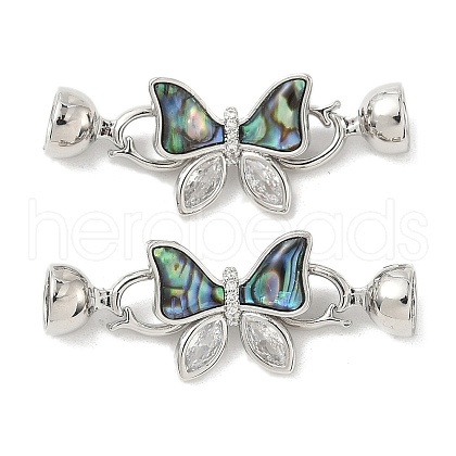 Butterfly Brass Micro Pave Clear Cubic Zirconia Fold Over Clasps KK-U059-28P-1