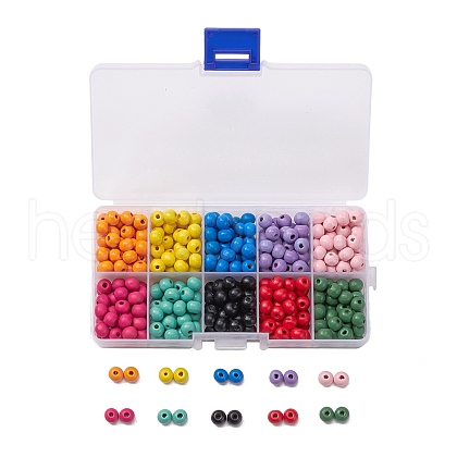 10 Colors Eco-Friendly Wood Beads Sets WOOD-YW0001-01-1