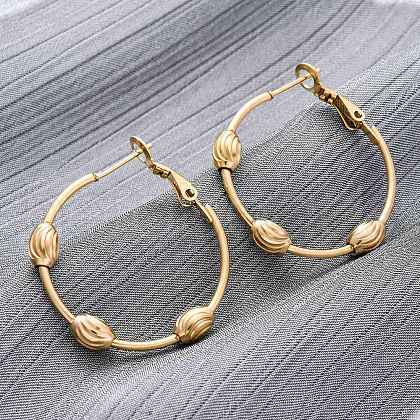 304 Stainless Steel Oval Hoop Earrings EJEW-Z098-30G-1