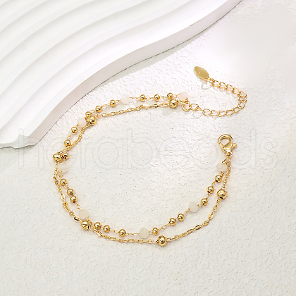 Fashionable Vintage Style Brass & Faceted Glass Rondelle Beads Double Layer Adjustable Ladies Anklets FX2573-1-1