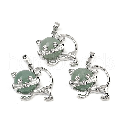Natural Green Aventurine Kitten Pendants G-J386-C17-21-1