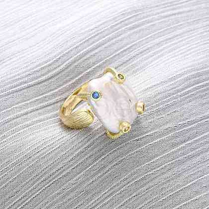 Brass with Natural Baroque Pearl Finger Rings RJEW-Q023-01G-1