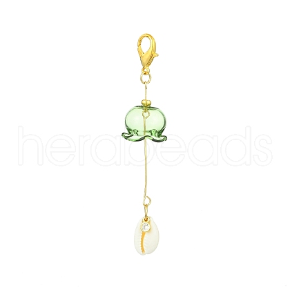 Glass & Brass Cubic Zirconia Charms & Synthetic Turquoise Beads Pendant Decorations HJEW-JM02980-01-1