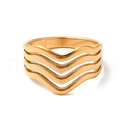 Ion Plating(IP) 201 Stainless Steel Wave Thick Finger Ring for Women RJEW-G266-08G-1