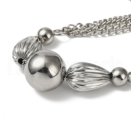 304 Stainless Steel Round & Grooved Teardrop Bib Necklaces for Women NJEW-G155-01P-1