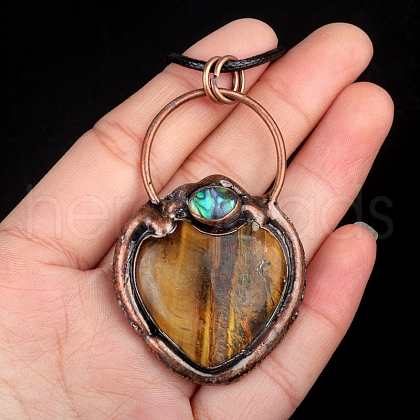 Natural Tiger Eye Heart Pendant Necklaces PW-WG6B4C4-03-1