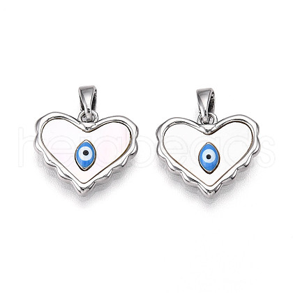 Brass Pave Natural Shell Heart Pendants KK-N258-07P-1