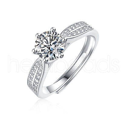 Mother's Day Rings Rhodium Plated 925 Sterling Silver Micro Pave Cubic Zirconia Adjustable Rings AJEW-U007-14P-1