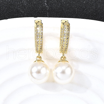 Round Brass Micro Pave Clear Cubic Zirconia Hoop Earrings EJEW-F369-02G-1