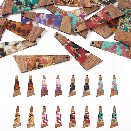 16Pcs 8 Colors Transparent Resin & Walnut Wood Big Pendants RESI-TA0001-95-1