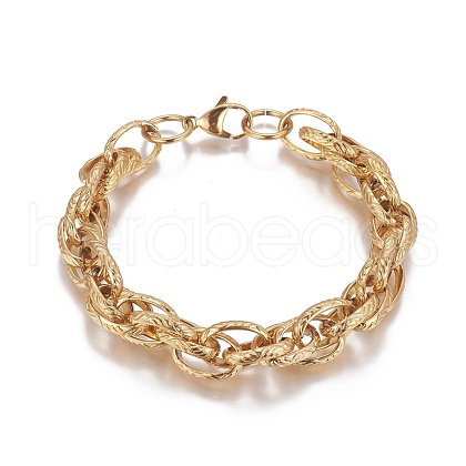 Ion Plating(IP) 304 Stainless Steel Rope Chain Bracelets BJEW-I274-09G-1