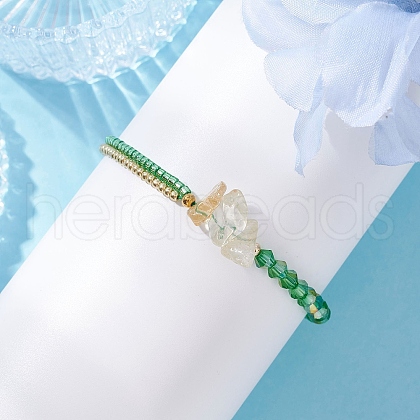 Faceted Bicone Glass with Round Glass Seed Beads Braided Bead Bracelets BJEW-MZ00164-02-1
