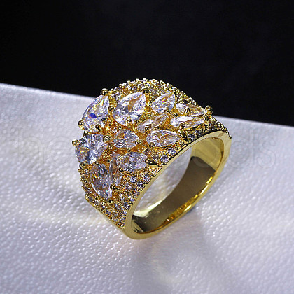 Brass Micro Pave Cubic Zirconia Finger Rings FS-WG4D6DE-03-1