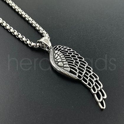 Punk Style Angel Wing Pendant Necklaces Hollow Stainless Steel Hip-hop Jewelry HC8287-1