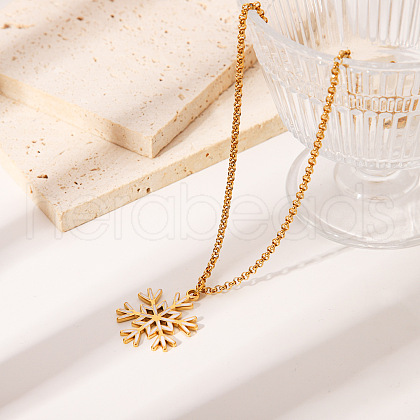Elegant Stainless Steel White Enamel Snowflake Pendant Necklaces for Women XM2904-1