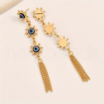 Exaggerated Stainless Steel Evil Eye Tassel Stud Earrings JC1062-1