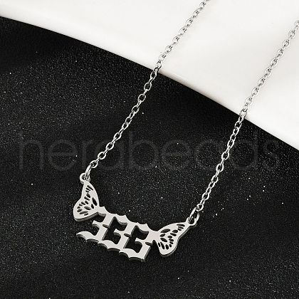 201 Stainless Steel Number 333 with Butterfly Wings Pendant Necklaces NJEW-P332-01A-P-1