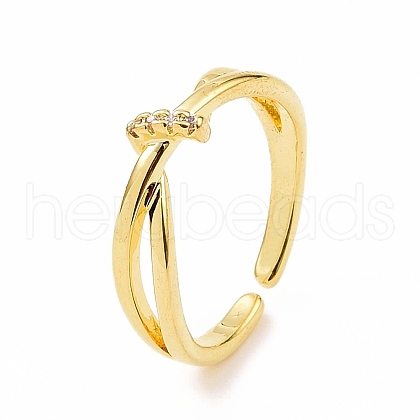 Clear Cubic Zirconia Criss Cross Open Cuff Ring RJEW-B028-25G-1