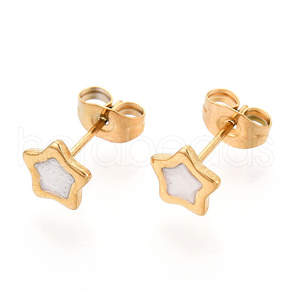 304 Stainless Steel Enamel Star Stud Earrings EJEW-T047-31G-B-1