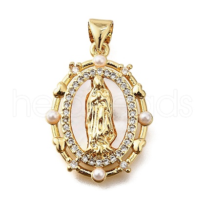 Brass Micro Pave Cubic Zirconia ABS Imitation Pearl Pendants KK-D328-02G-B-1