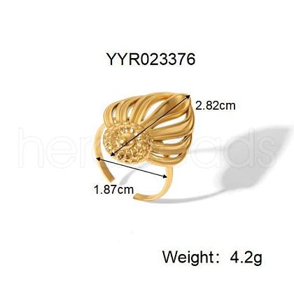 French Style Hollow Leaf Stainless Steel Cuff Rings for Women YL4840-4-1
