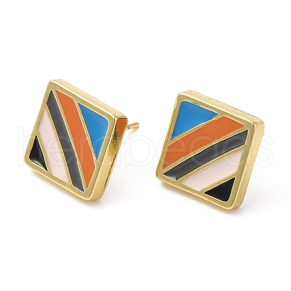 Rack Plating Brass Square Stud Earrings with Enamel EJEW-D061-31G-1