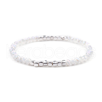 Gold-tone Miyuki Elastic Crystal Beaded Bracelet with Acrylic Tube Beads ST5363577-1