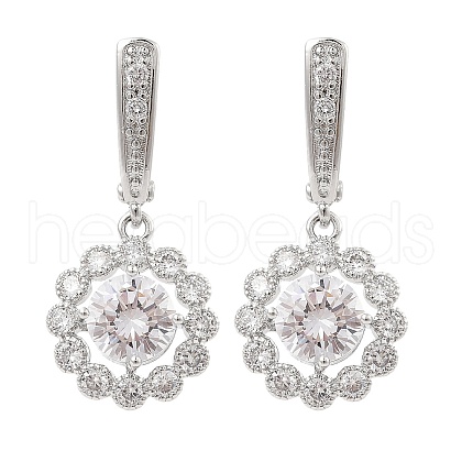 Brass Pave Cubic Zirconia Flowerl Hoop Earrings for Women EJEW-I304-25P-02-1