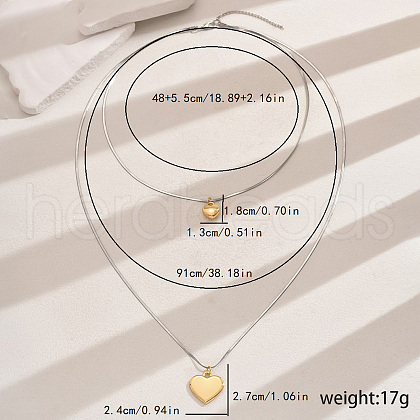 Stainless Steel Double Layer Heart Pendant Necklaces for Evening Party Sweater TI3068-1