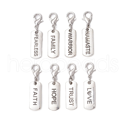 8Pcs 8 Styles Alloy Rectangle with Inspirational Word Pendant Decoration HJEW-JM02380-1