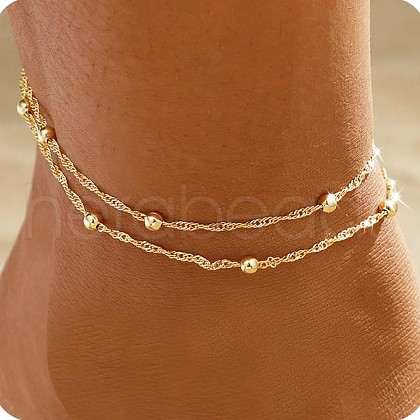 Brass Double Layer Singapore Chain Anklets for Women FS-WGB1635-06-1