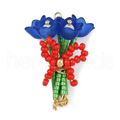 Handmade Glass Beaded Flower with Bowknot Pendants PALLOY-MZ00753-02-1