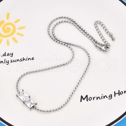 304 Stainless Steel Crystal Rhinestone Rectangle Link Chain Necklaces NJEW-T016-07S-1