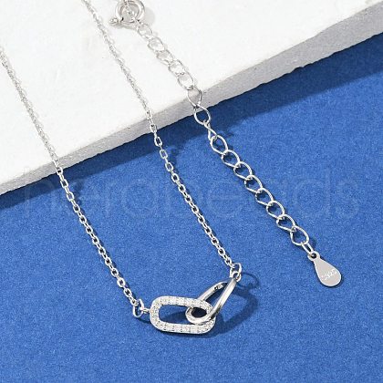 925 Sterling Silver Micro Pave Clear Cubic Zirconia Pendant Necklaces NJEW-D317-01P-1