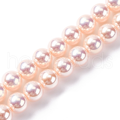UV Plating Pearlized Glass Pearl Beads Strands GLAA-F128-01B-T09-1