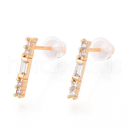 Rectangle Brass Micro Pave Clear Cubic Zirconia Stud Earrings EJEW-T047-39G-1