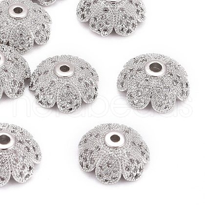 Eco-Friendly Multi-Petal Flower Brass Micro Pave Cubic Zirconia Bead Caps ZIRC-M098-02P-FF-1