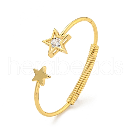 Star Brass Pave Clear Cubic Zirconia Open Cuff Bangles for Women BJEW-G704-03G-1