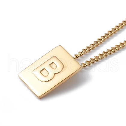 Titanium Steel Initial Letter Rectangle Pendant Necklace for Men Women NJEW-E090-01G-02-1