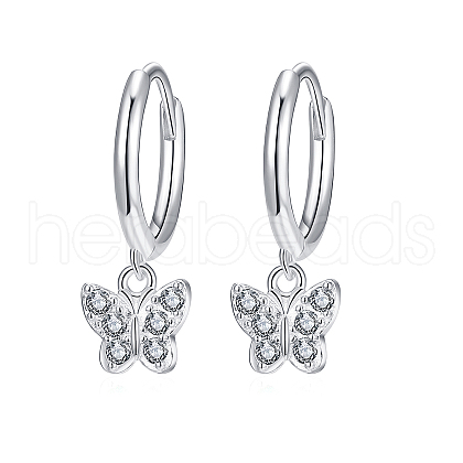 Elegant S925 Sterling Silver Butterfly Hoop Earrings BR6455-2-1