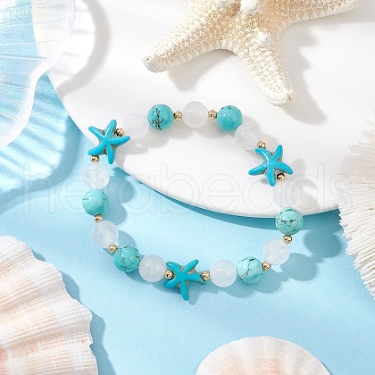 Synthetic Turquoise & Natural Quartz Crystal Beaded Stretch Bracelets for Women BJEW-TA00629-1