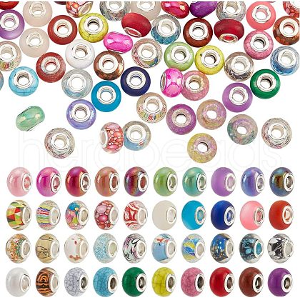  Transparent Spray Painted Glass European Beads and Cat Eye European Beads G-NB0002-55-1