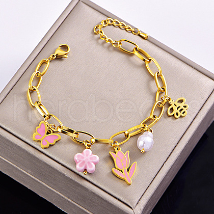 304 Stainless Steel Enamel Charm Bracelets FS-WGFBDE5-05-1