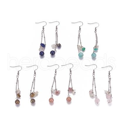 Natural Mixed Gemstone Dangle Earrings EJEW-JE02993-M-1